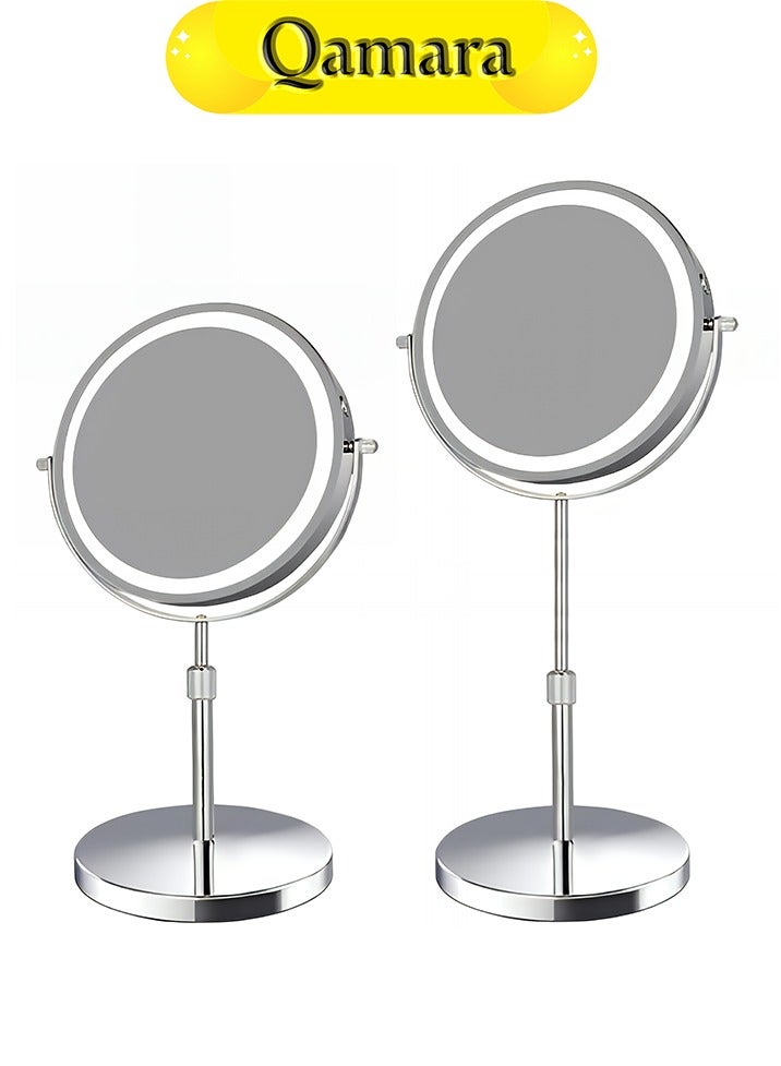 QAMARA LED Makeup Mirror - 10x Magnifying Double-Sided Stainless Steel Vanity Mirror - Image 1