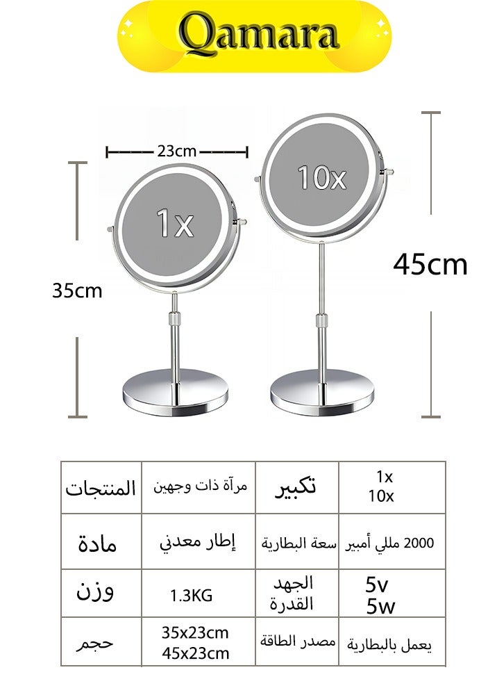 QAMARA LED Makeup Mirror - 10x Magnifying Double-Sided Stainless Steel Vanity Mirror - Image 2