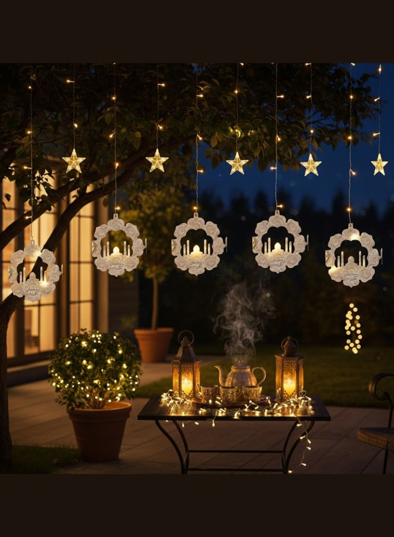 Zaprus LED Strip Star Moon Curtain Ramadan Decoration Lights - 3.5 M LED Eid Decorations String Lights for Home & Window | 8 Lighting Modes Fairy Lights for Ramadan Kareem, Eid Mubarak, & Bedroom Decor - Image 2
