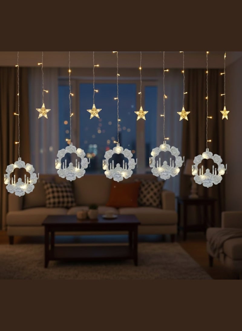 Zaprus LED Strip Star Moon Curtain Ramadan Decoration Lights - 3.5 M LED Eid Decorations String Lights for Home & Window | 8 Lighting Modes Fairy Lights for Ramadan Kareem, Eid Mubarak, & Bedroom Decor - Image 1