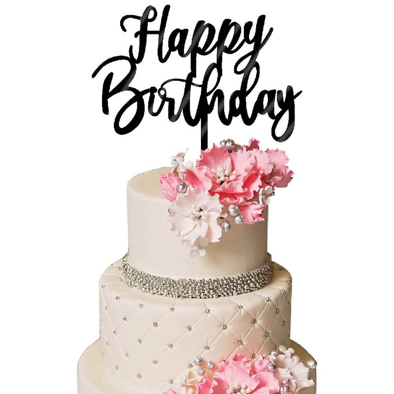 YUINYO Happy Birthday Cake Topper  Happy Birthday Cake Decoration Suitable For Party Decoration For Anniversary/Birthday (Acrylic black) - Image 1