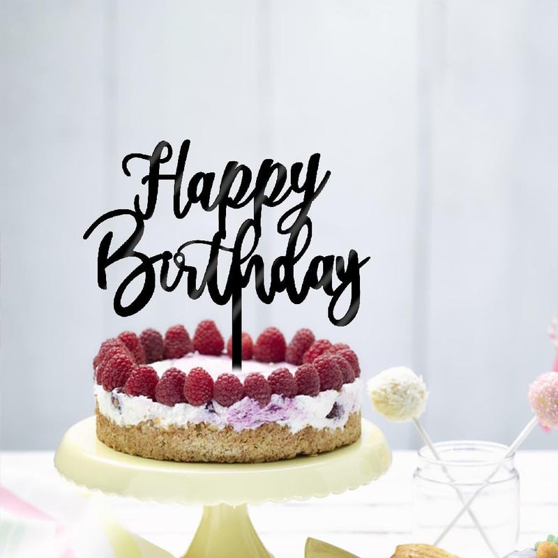 YUINYO Happy Birthday Cake Topper  Happy Birthday Cake Decoration Suitable For Party Decoration For Anniversary/Birthday (Acrylic black) - Image 5