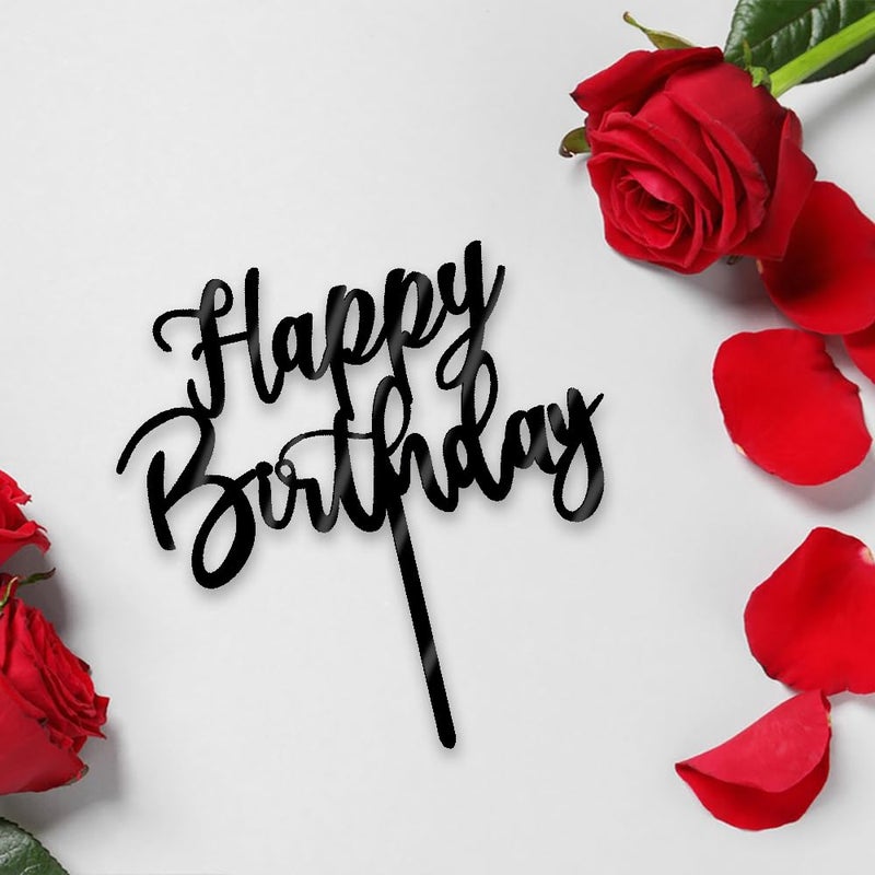 YUINYO Happy Birthday Cake Topper  Happy Birthday Cake Decoration Suitable For Party Decoration For Anniversary/Birthday (Acrylic black) - Image 2