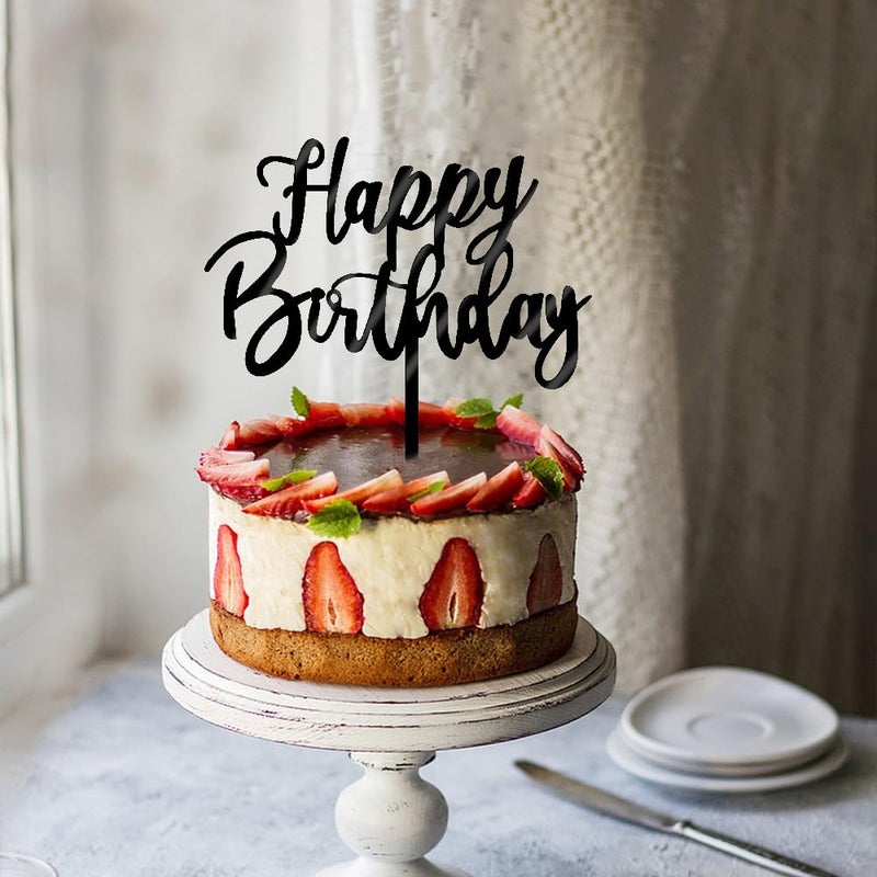 YUINYO Happy Birthday Cake Topper  Happy Birthday Cake Decoration Suitable For Party Decoration For Anniversary/Birthday (Acrylic black) - Image 4