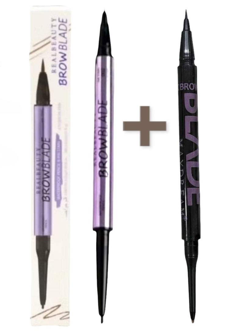 ريال بيوتي قلم حواجب مقاوم للماء يدوم طويلا قطعتين بني غامق 002
