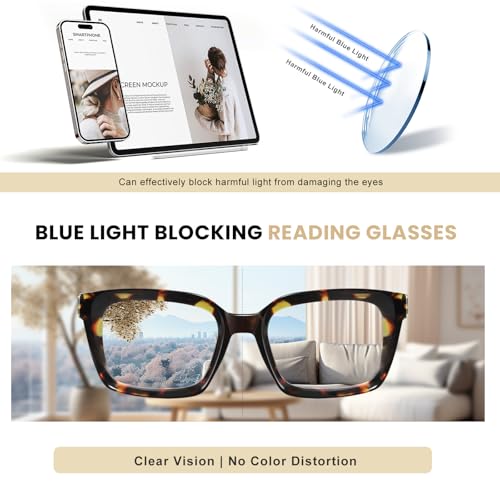 XVXV Reading Glasses for Women Men - Blue Light Blocking Readers Oversize Square Anti Glare with Spring Hinge(3Pack*Mix1,1.0X) - Image 5
