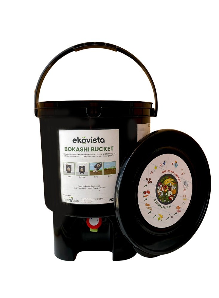 Oceano Bokashi Kitchen Compost Bin Set, 20L Bucket with Spigot, 1kg Bran, Measuring Cup - Image 1