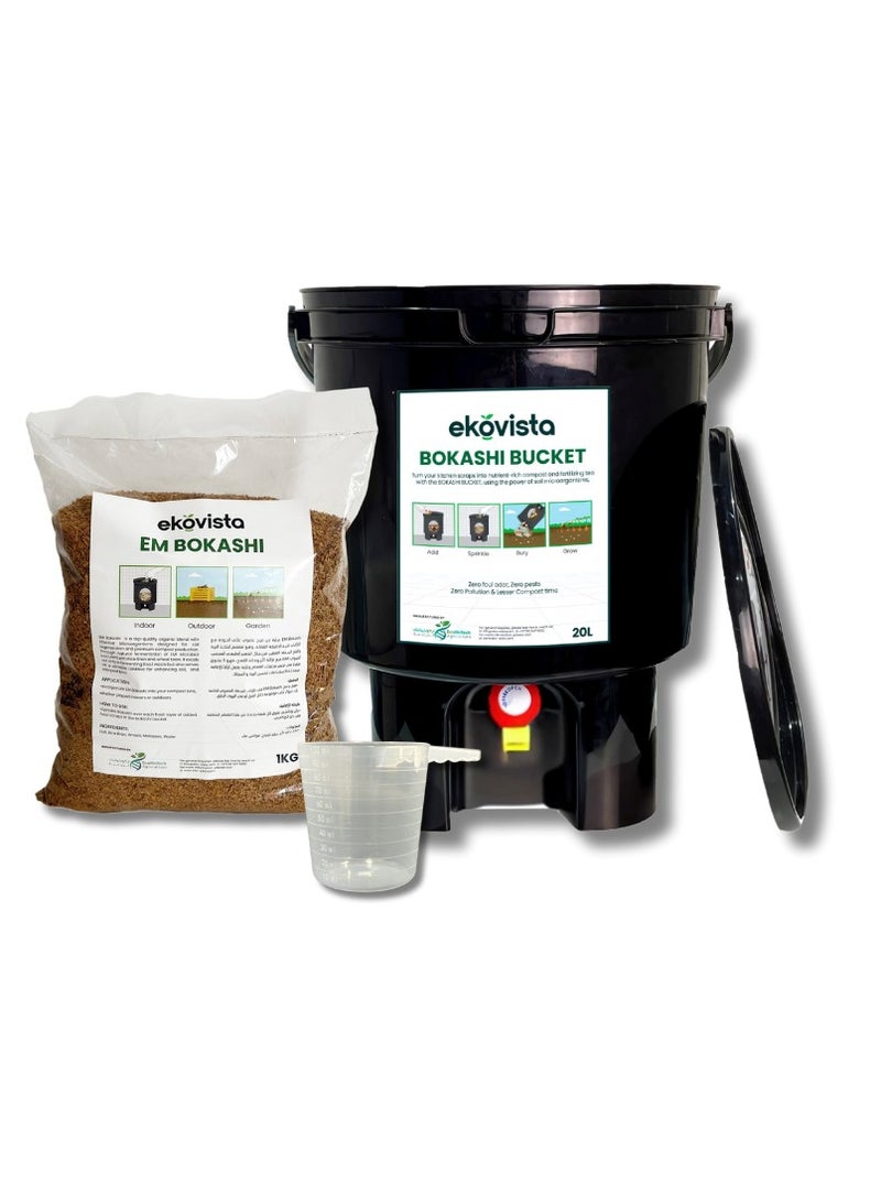 Oceano Bokashi Kitchen Compost Bin Set, 20L Bucket with Spigot, 1kg Bran, Measuring Cup - Image 2