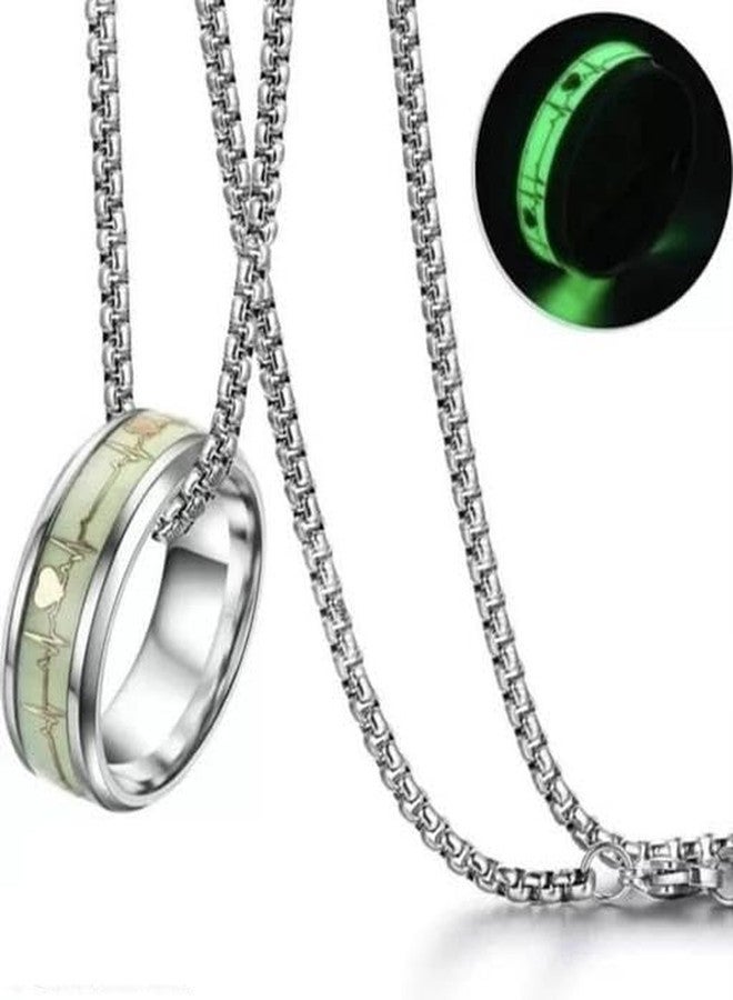 BEAUTIVIA Glow in the Dark Radium Ring Pendant Stainless Steel Chain for Men and Women – Locket set - Image 4