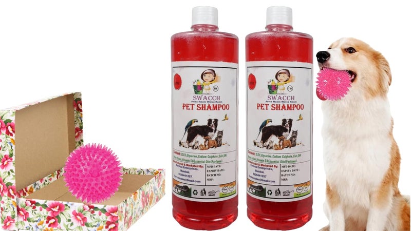 swacch Shampoo | Puppy Safe Shampoo | PH Balanced | Ditch to Itch for Pet Shampoo 2 Litre (Jasmine) + Spike Ball Chew Toy Combo Pack - Image 1
