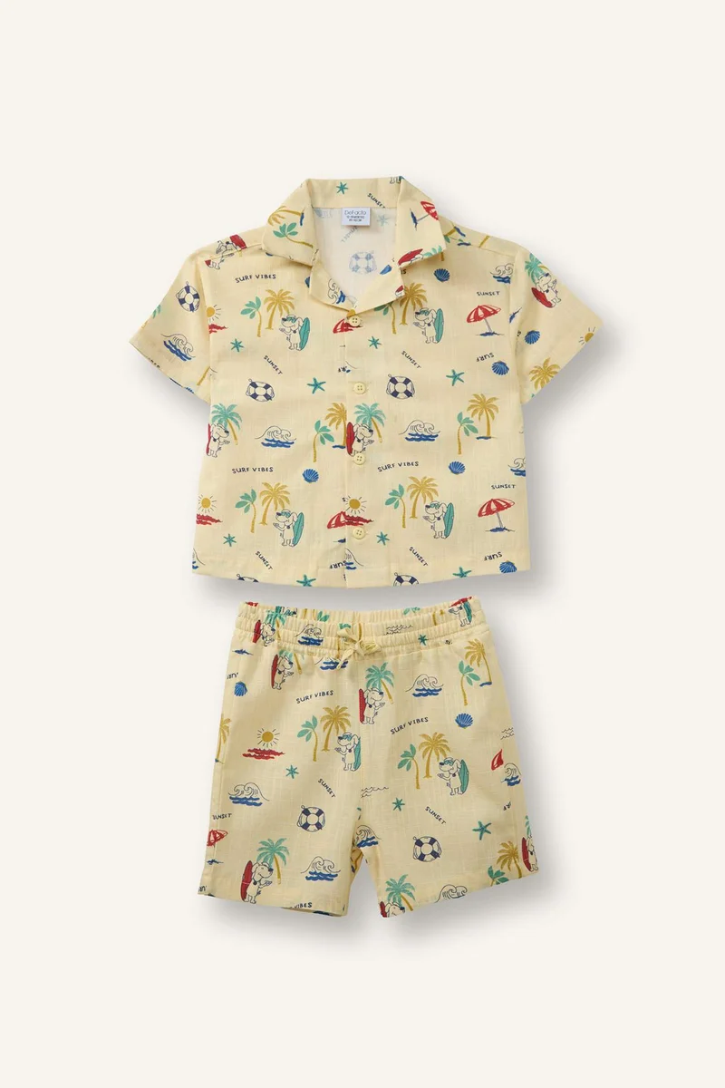 ديفاكتو 2 piece Regular Fit Apache Neck Tropical Patterned Set