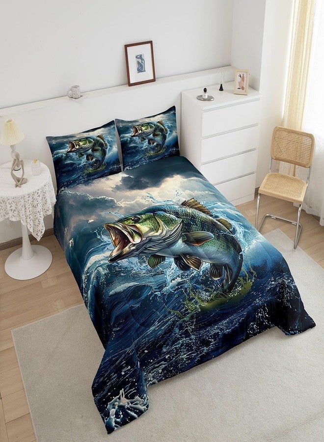 Feelyou Pike Fish Bedding Set Twin Size Bass Big Fish Comforter Set for Kids Boys Girls Decor Fishing and Hunting Comforter Ocean Theme Duvet Set with 1 Pillow Case - Image 3