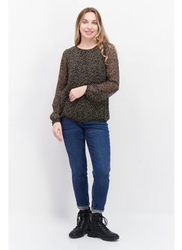 Zero Women  Round Neck Long Sleeve Floral Print Blouse Top, Black Combo  - Image 3