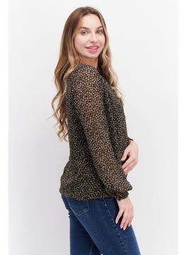 Zero Women  Round Neck Long Sleeve Floral Print Blouse Top, Black Combo  - Image 4