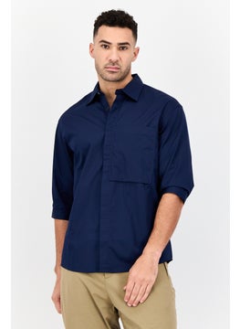 Selected Homme Men Drop Shoulder Fit Brand Logo Long Sleeves Casual Shirt, Navy Blue  - Image 1