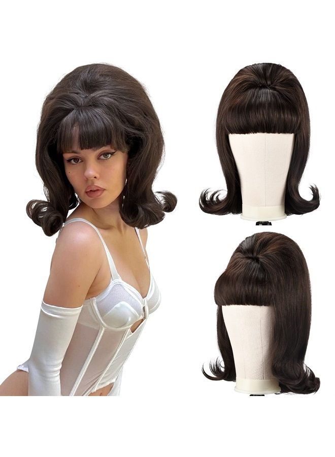 LONAI Retro Brown Wig 50s 60s 70s Wig with Bangs for Women Synthetic Hair for Halloween Costume Party - Image 1