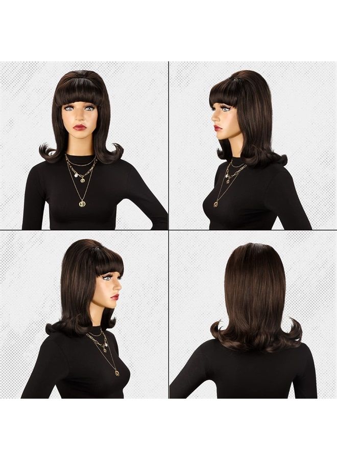 LONAI Retro Brown Wig 50s 60s 70s Wig with Bangs for Women Synthetic Hair for Halloween Costume Party - Image 4
