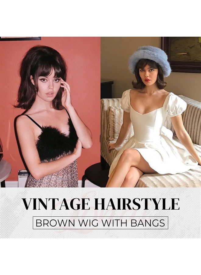 LONAI Retro Brown Wig 50s 60s 70s Wig with Bangs for Women Synthetic Hair for Halloween Costume Party - Image 2