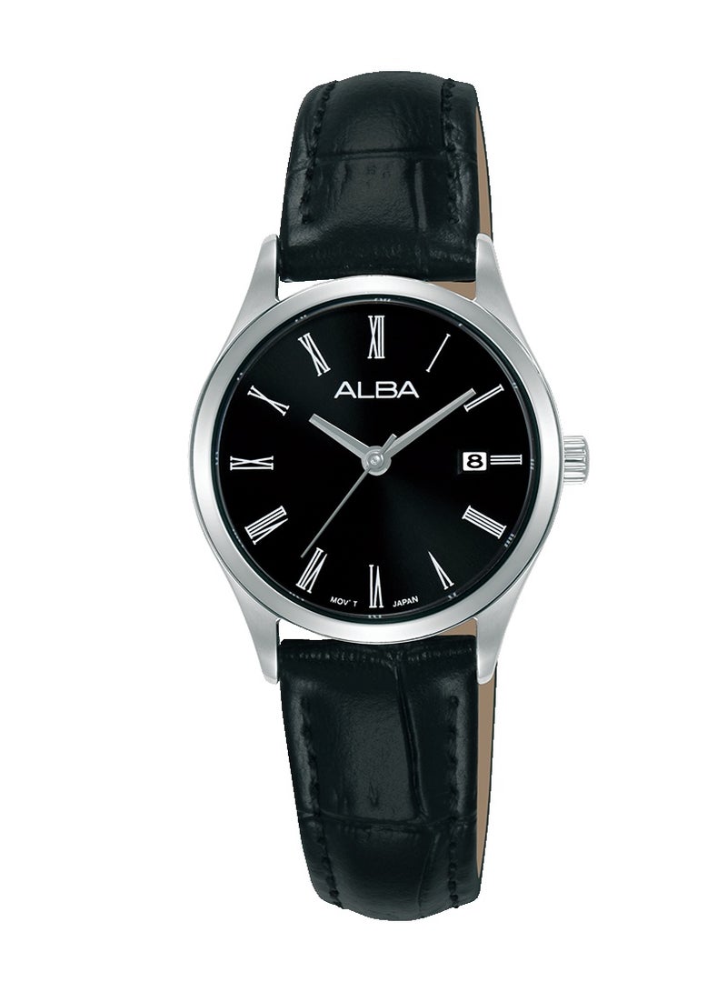 Fashion Women’s Watch AH7EZ5X1, 26.5 mm Black Dial, Stainless Steel Case, Genuine Leather Strap, 30 m WR
