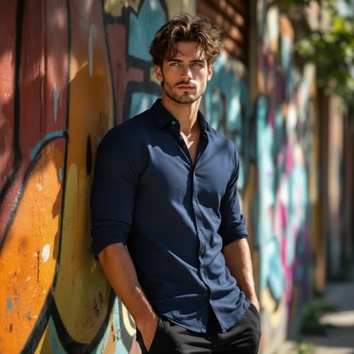 Glowic Men's Plain Casual Shirt | Cotton Soft & Breathable Fabric | Full Sleeve Comfort Fit Stylish Solid Shirts for Office (in, Alpha, XL, Regular, Navy Blue) - Image 5