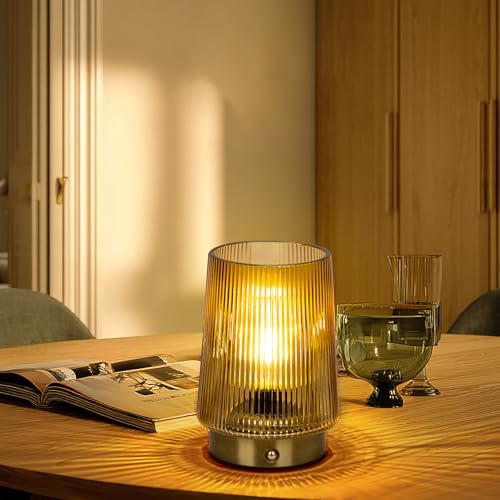 MJ PREMIER Cordless Lamps Rechargeable Glass Table Lamp Portable Dimmable Brightness Touch Battery Operated Lamp Cordless Beside Touch Lamp for Bedroom Kitchen Dining Bathroom Rechargeable Yellow - Image 3
