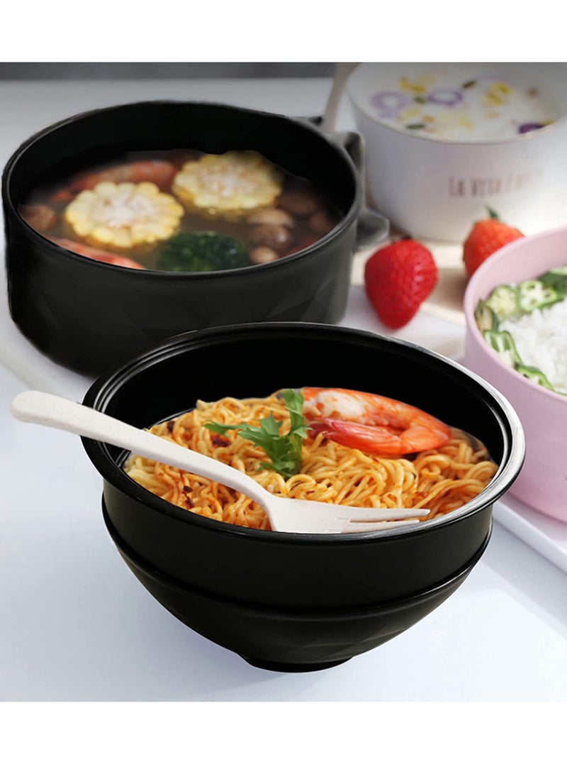 طقم وعاء نودلز ميكرواويف مع غطاء وعبوات عيدان تناول الطعام، أساسيات غرفة النوم الجامعية للفتيات والفتيان، طباخ نودلز سريع وسريع مع مقابض، أساسيات الشقة (أسود) - Image 2