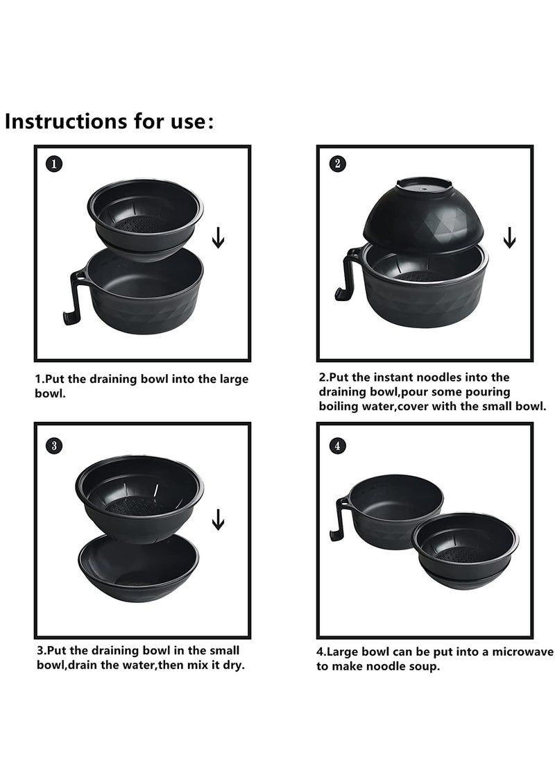 طقم وعاء نودلز ميكرواويف مع غطاء وعبوات عيدان تناول الطعام، أساسيات غرفة النوم الجامعية للفتيات والفتيان، طباخ نودلز سريع وسريع مع مقابض، أساسيات الشقة (أسود) - Image 5