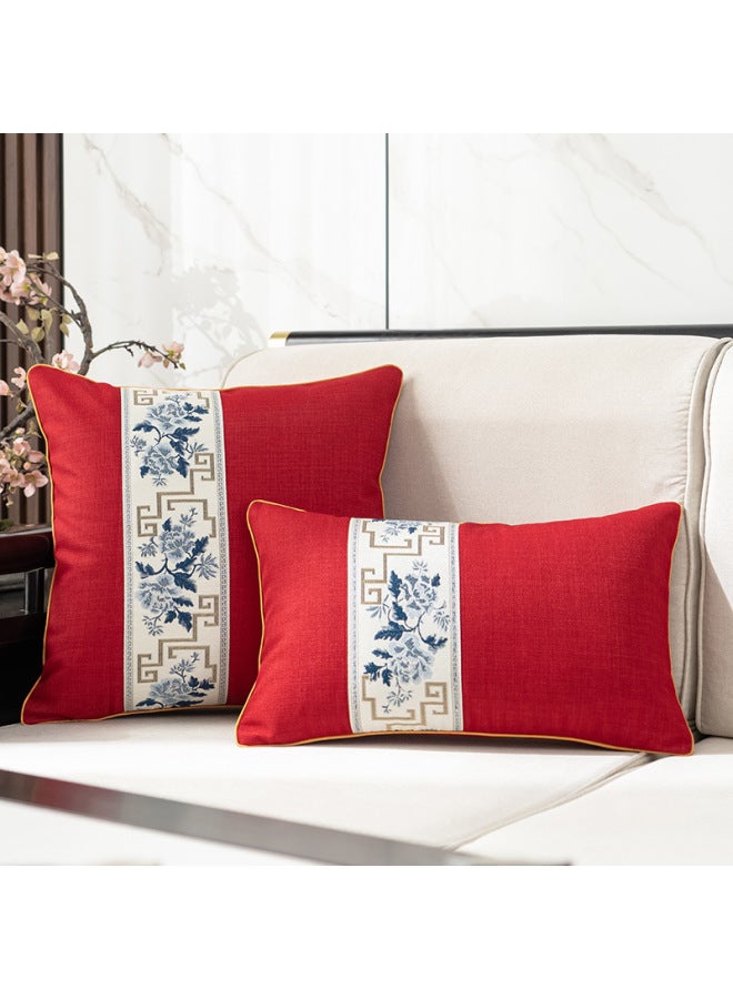 New Chinese Style Pillowcase Cotton Linen Light Luxury Jacquard Ribbon Bedside Pillow Living Room Rosewood Cushion Backrest Sofa Pillow