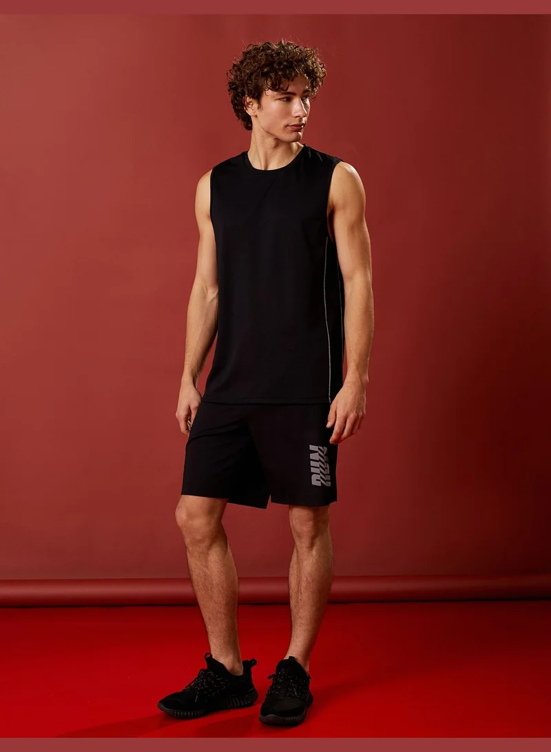 كوتون Sport Shorts Drawstring Slogan Printed Pocket Detailed