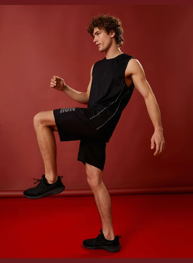 كوتون Sport Shorts Drawstring Slogan Printed Pocket Detailed