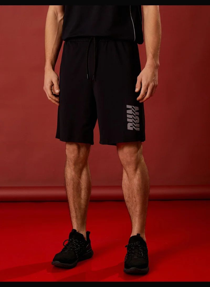 كوتون Sport Shorts Drawstring Slogan Printed Pocket Detailed