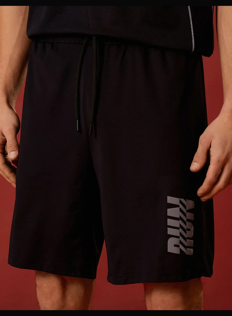 كوتون Sport Shorts Drawstring Slogan Printed Pocket Detailed