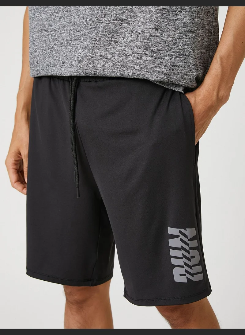 كوتون Sport Shorts Drawstring Slogan Printed Pocket Detailed