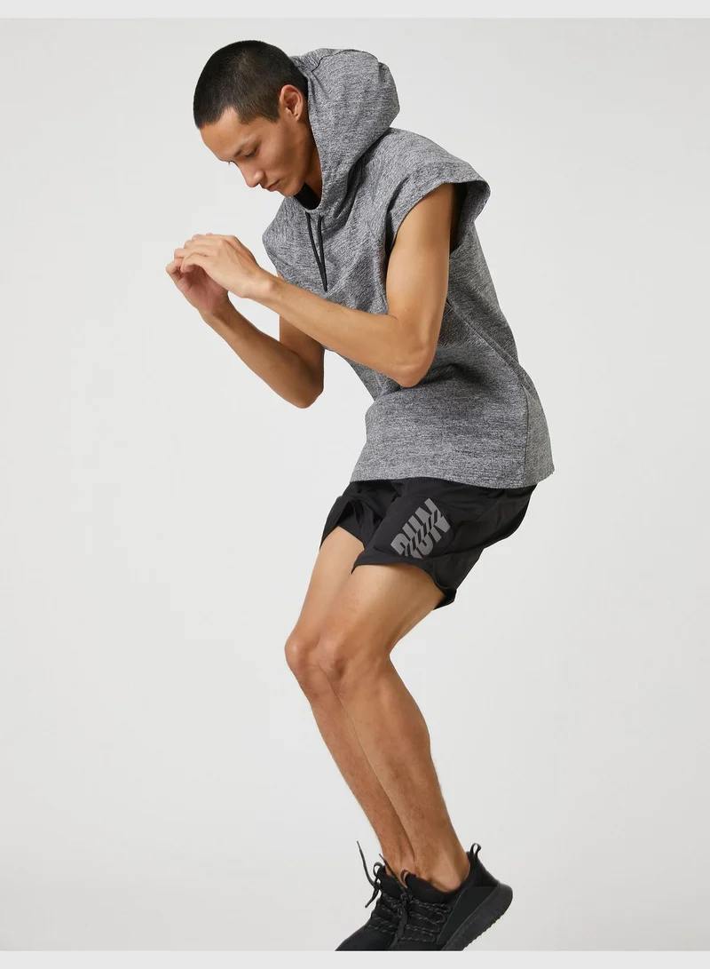 كوتون Sport Shorts Drawstring Slogan Printed Pocket Detailed