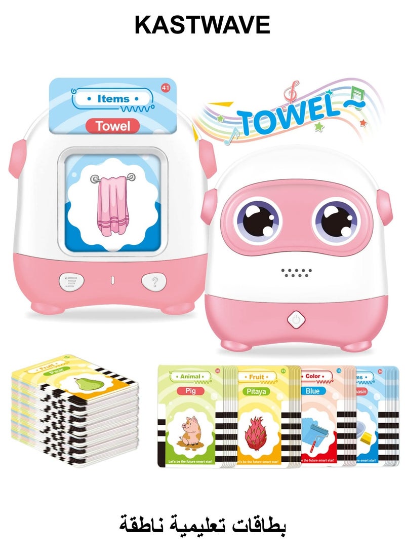 KASTWAVE Interactive Learning Toy for Toddlers 2-5 Year 110 Talking Flash Cards, 220 Vocabulary Sight Words | Educational Preschool Game with Sound Effects | Ideal Gift for Boys & Girls | Pink - Image 1