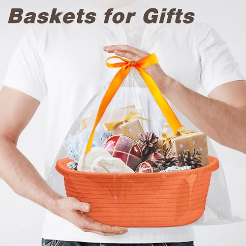 Pro Goleem Small Woven Basket with Gift Bags and Ribbons Durable Baskets for Gifts Empty Small Rope Basket for Storage 12X 8 X 5 Baby Toy Basket with Handles Orange - Image 3