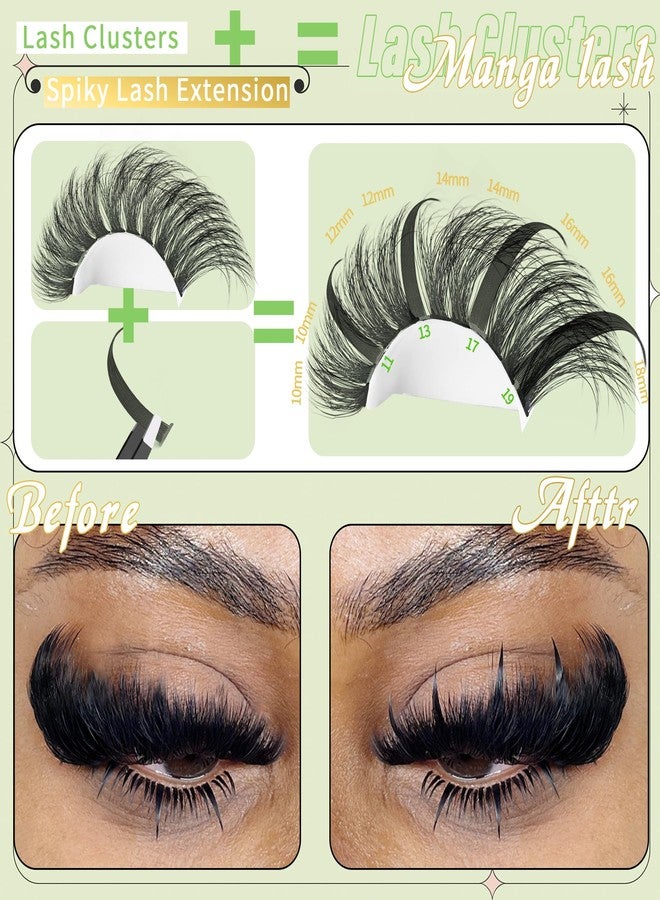 Yaiseiko Lash Clusters with Spike Manga Lash Clusters Kit Spiky Lash Extension Individual Lashes Cluster Eyelash Extensions Left and Right Eye Manga Lashes Clusters Wispy Eyelash Clusters Kit(80D,8-16MM) - Image 3