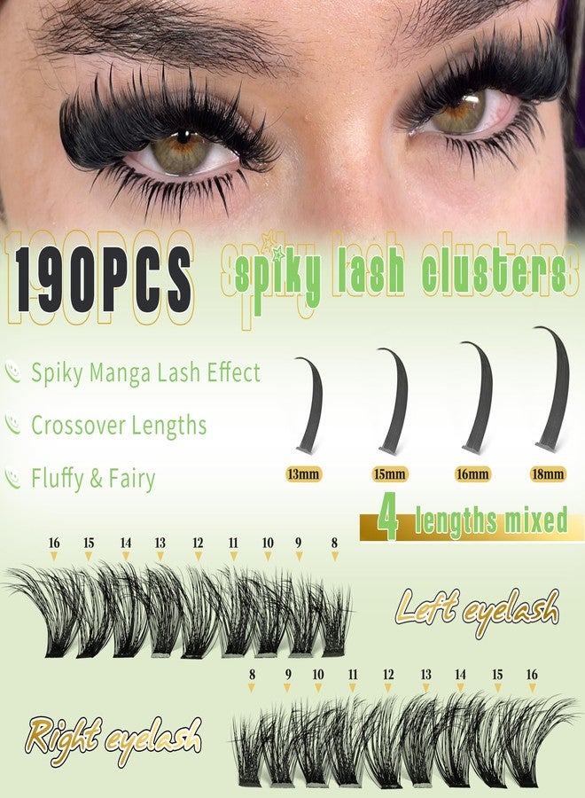 Yaiseiko Lash Clusters with Spike Manga Lash Clusters Kit Spiky Lash Extension Individual Lashes Cluster Eyelash Extensions Left and Right Eye Manga Lashes Clusters Wispy Eyelash Clusters Kit(80D,8-16MM) - Image 2