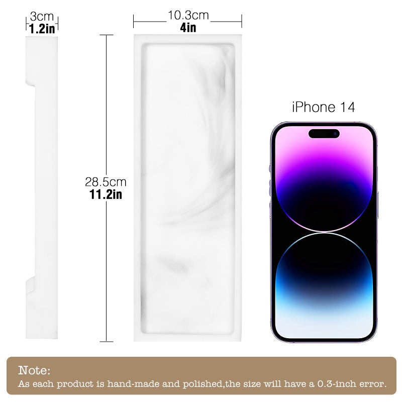 Luxspire صينية الحمام لوكسباير للكونتر، صينية حمام فاخرة، صينية رخامية من الراتنج، 11" × 4" لصابون المطبخ، صينية رخامية لموزع الصابون والعطر، صينية خزان المرحاض، صغيرة، رخام أبيض - Image 4