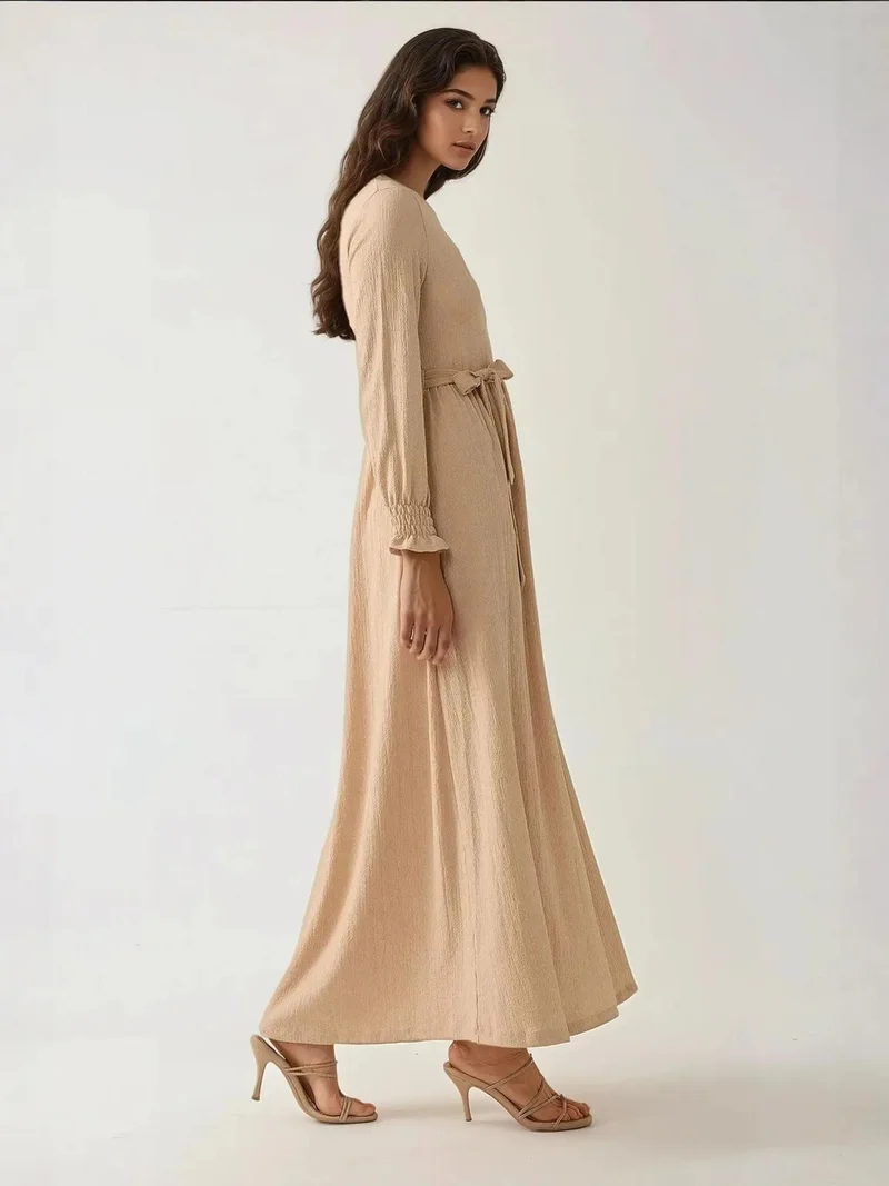 HICCUP Textured Crew Neck Maxi Dress
