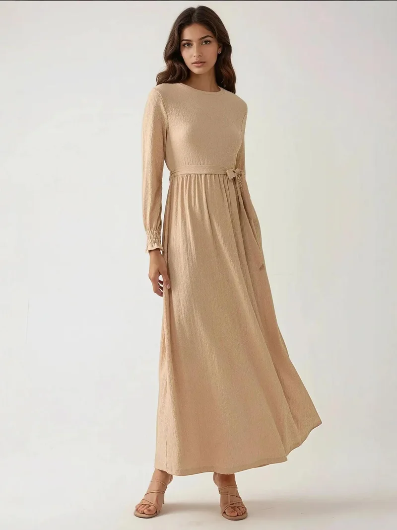 HICCUP Textured Crew Neck Maxi Dress