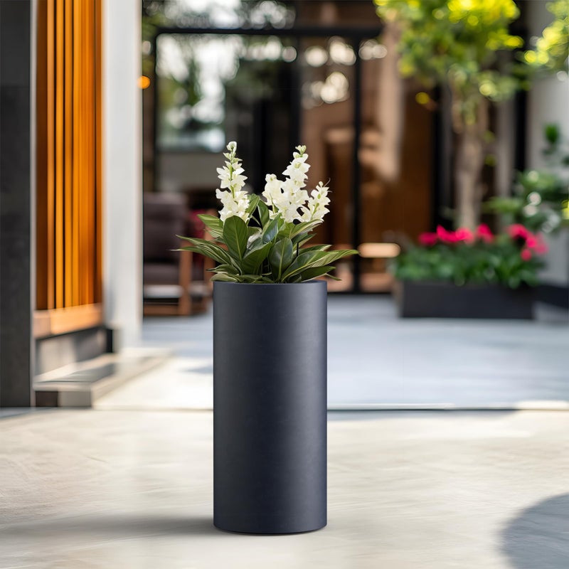 Kante 23.6 Inch Tall Cylindrical Planter, Large Round Plant Pots with Drainage Hole, Made with Concrete, Suitable for Indoor Outdoor Plants, Home Decor, Charcoal Finish with Painted Interior - Image 3
