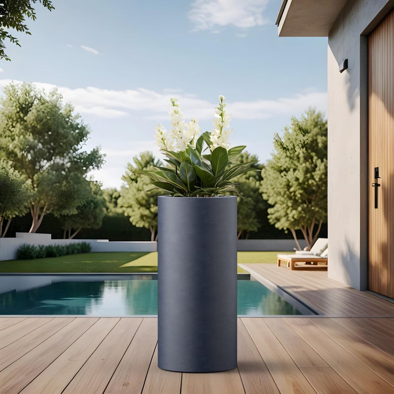 Kante 23.6 Inch Tall Cylindrical Planter, Large Round Plant Pots with Drainage Hole, Made with Concrete, Suitable for Indoor Outdoor Plants, Home Decor, Charcoal Finish with Painted Interior - Image 5