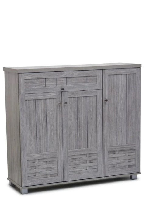 Weaved Design Three Door Shoe Cabinet, With Drawer Gray 120cm