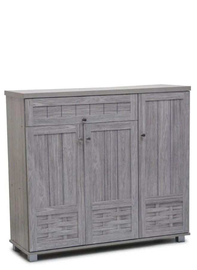 SILA - Weaved Design Three Door Shoe Cabinet, With Drawer Gray 120cm - Image 1