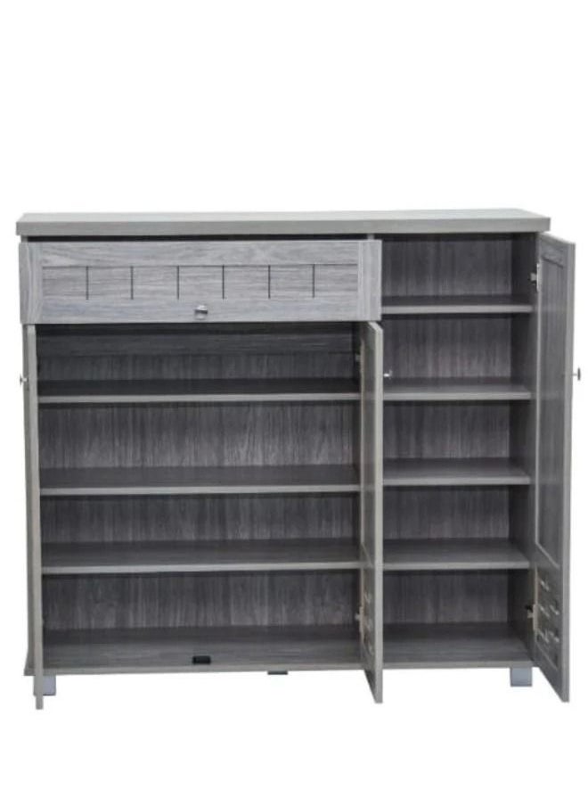 SILA - Weaved Design Three Door Shoe Cabinet, With Drawer Gray 120cm - Image 1