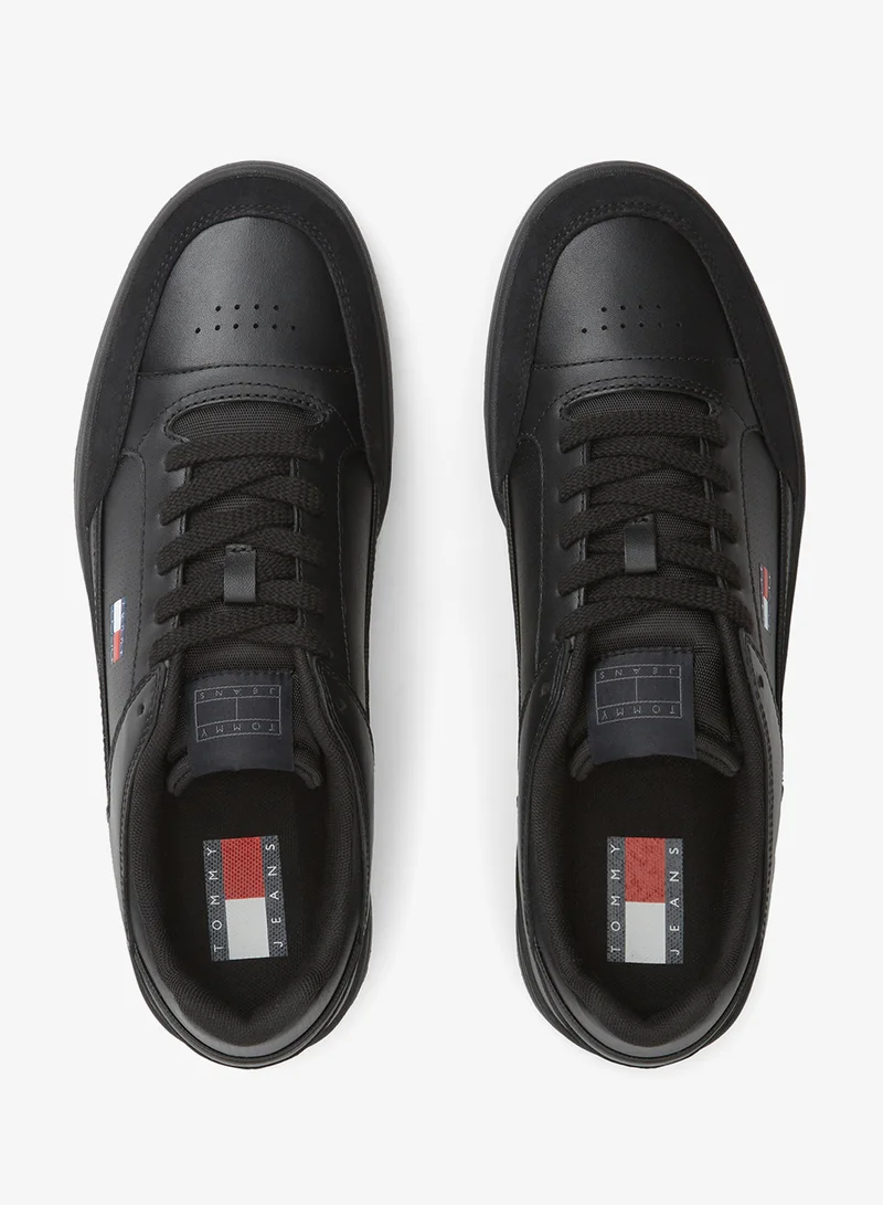 Tommy Jeans Black Leather Contrast Texture Basketball Trainers for Men | Best Price UAE