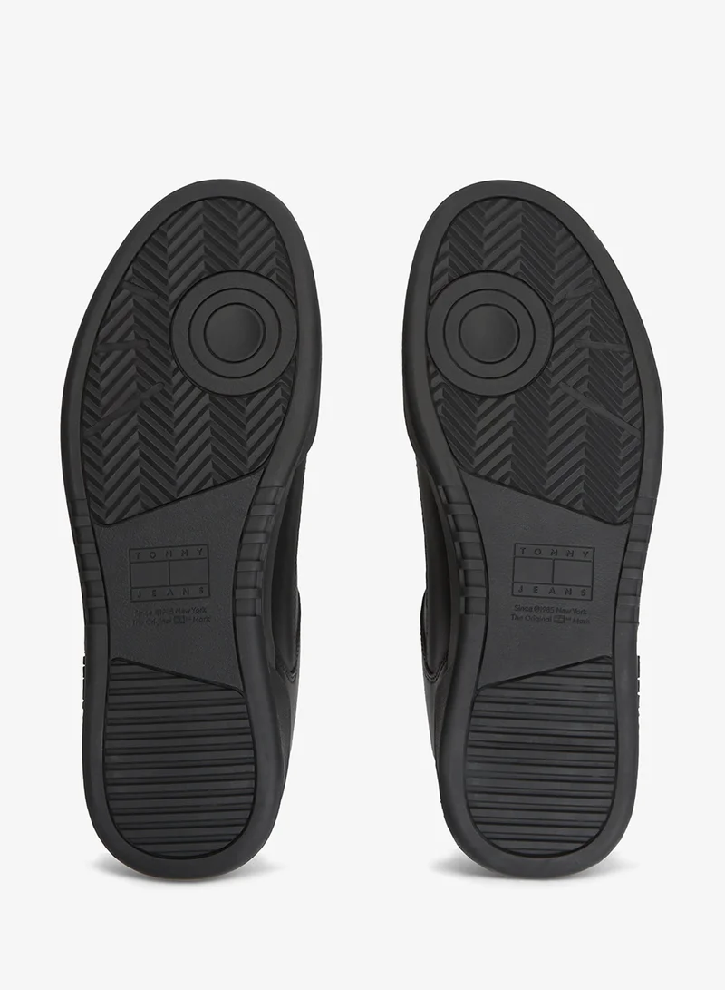 Tommy Jeans Black Leather Contrast Texture Basketball Trainers for Men | Best Price UAE