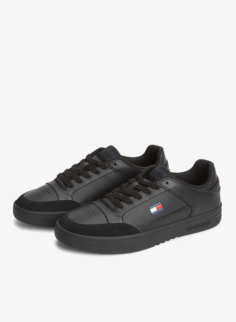 Tommy Jeans Black Leather Contrast Texture Basketball Trainers for Men | Best Price UAE