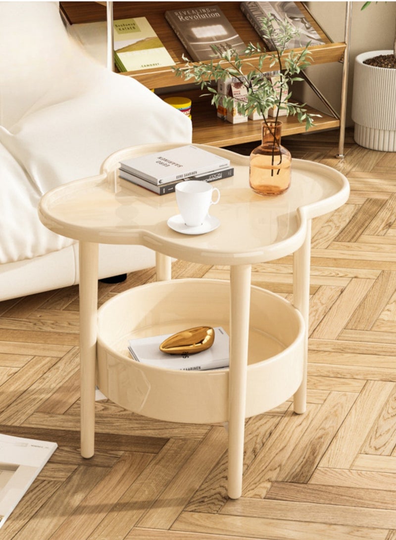 NOVOLAN Small Coffee Table Little Desk Small Tea Table, Sofa Corner Table With Side Cabinet, Double-Layer Detachable Tray, Non-Slip Tabletop, Carbon Steel Legs, Nordic Design 47x47x49.5cm (beige) - Image 1